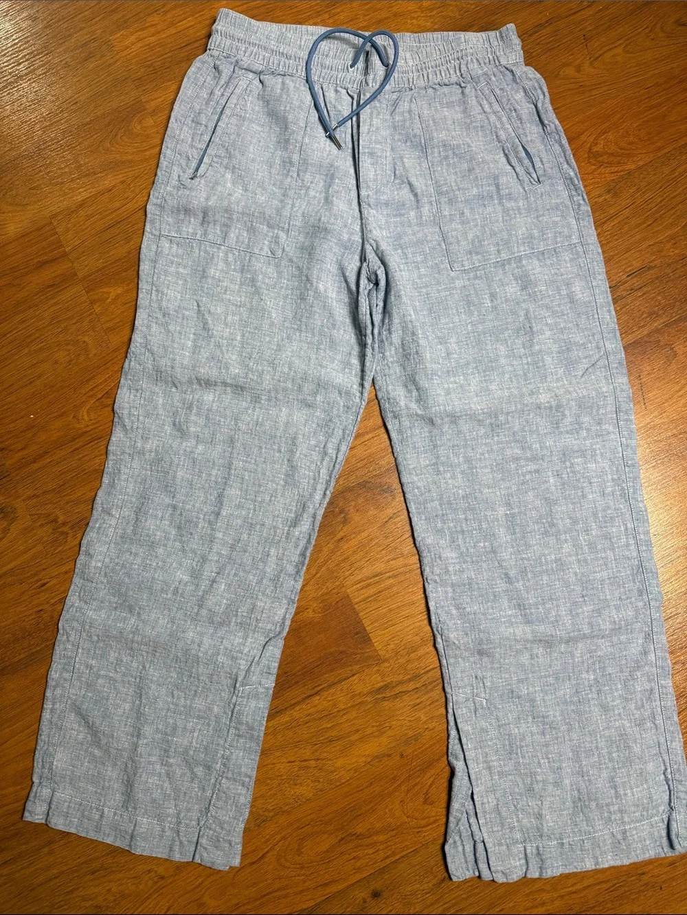 Athleta Pale Blue Wide-Leg Linen-Texture Pants